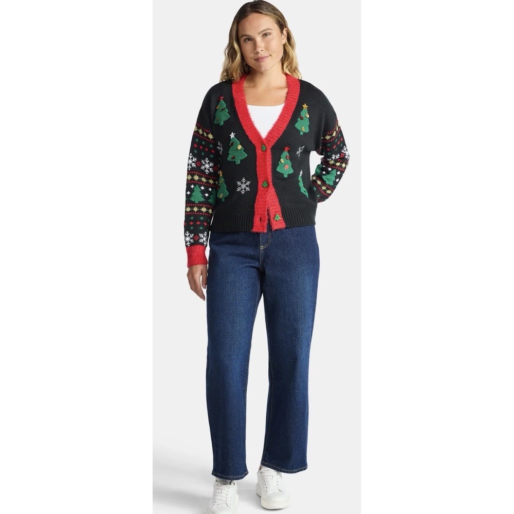 Women's Embellished Button Front Christmas Cardigan Size XS 0-2